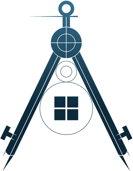 A drawing of an open window with a compass and a key.
