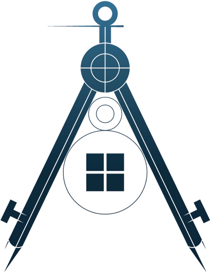 A drawing of an open window with a compass and a key.